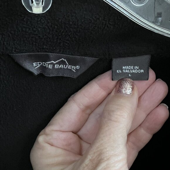 Eddie Bauer Mens Black Fleece Full Zip Jacket L Pockets Light Weight Logo READ - Picture 10 of 11